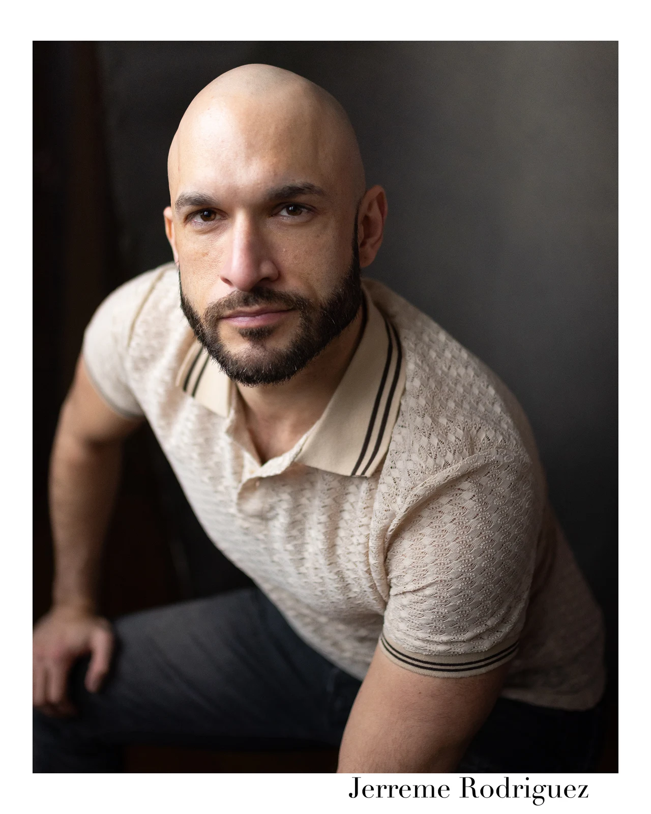 Jerreme Rodriguez in a textured knit polo, photographed by Jason Snyder